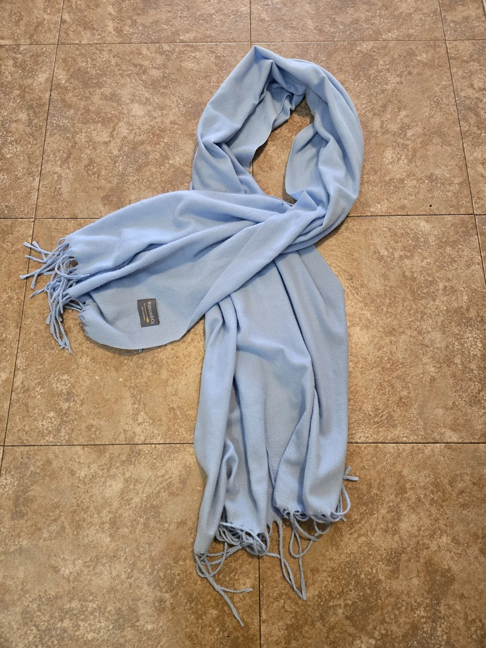 Watson & Co 100% Cashmere Fringe Scarf Shawl Wrap Light Powder Blue Unisex